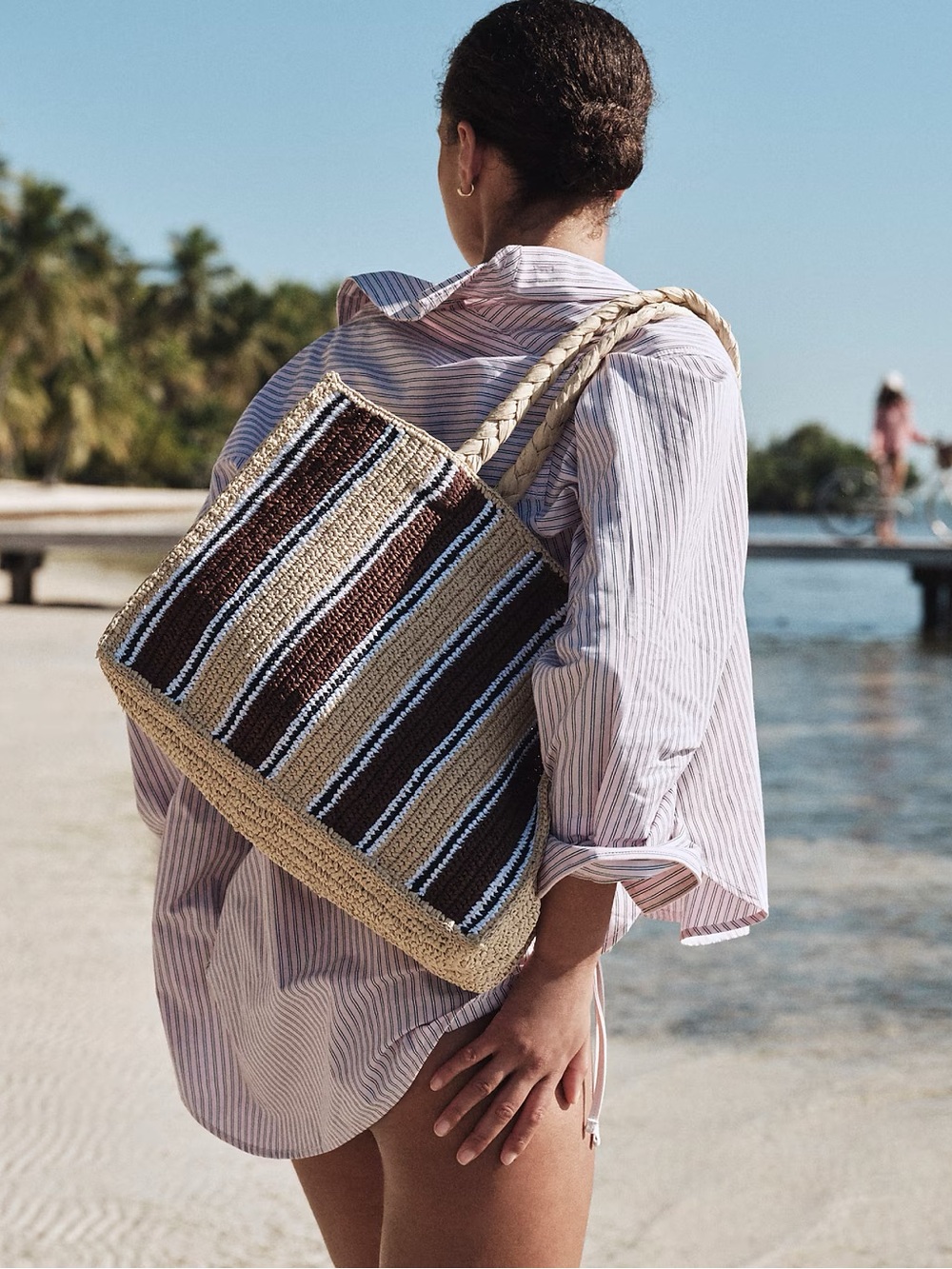 J. Crew Striped Woven Straw Tote in Natural, Brown and White - Picture 5 of 5